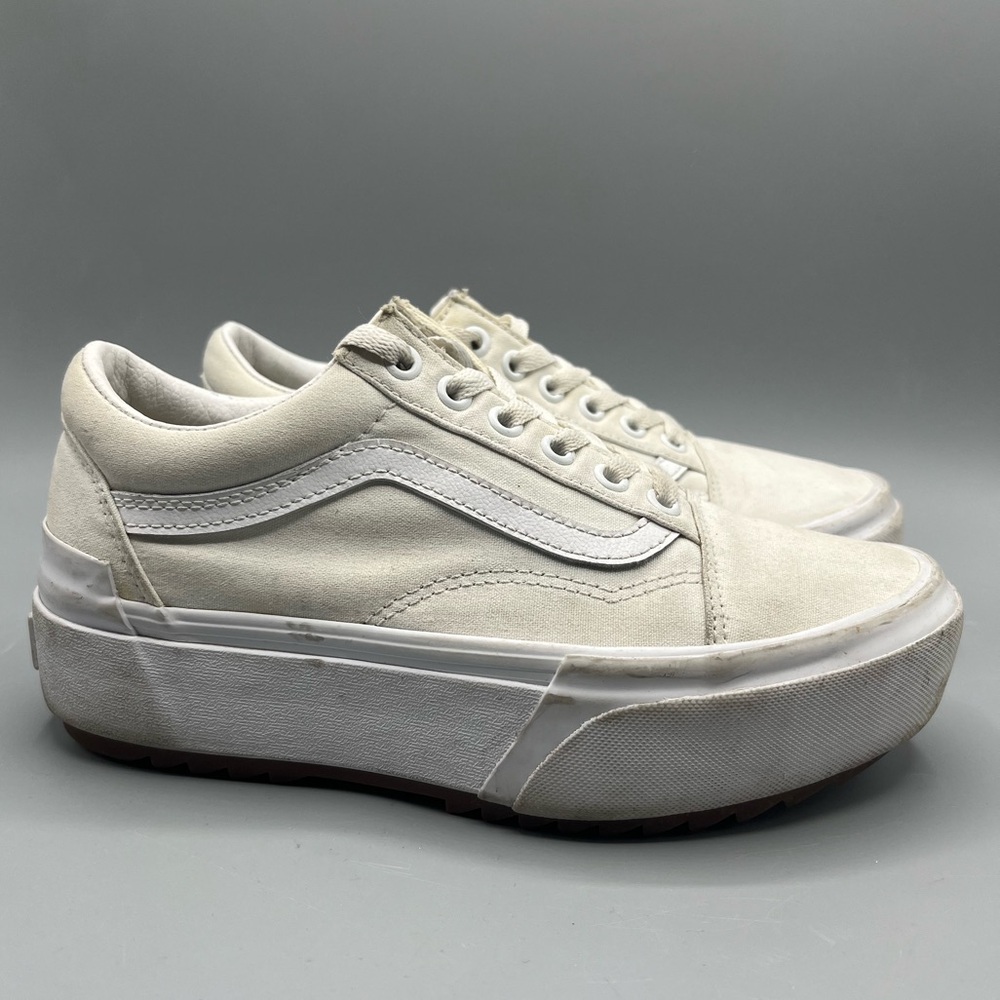 Womens Vans Old Skool White Canvas Platform Skateboarding Sneakers Shoes Size 7